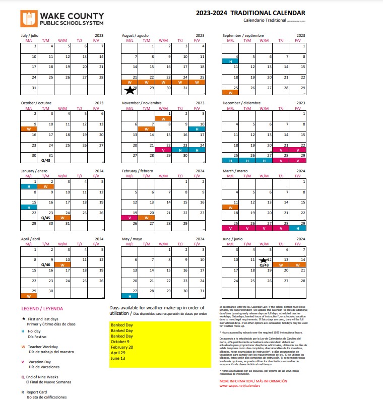 WCPSS Calendar 23-24